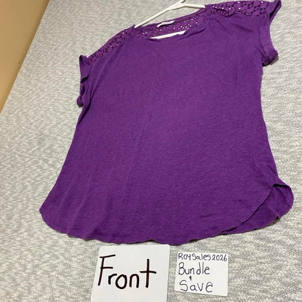 Calvin Klein Purple top with lace trim best for L( no size tag). SKU-C93